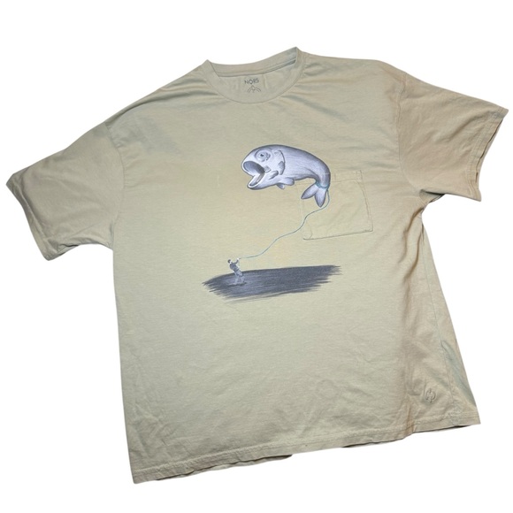 NORS Khaki Graphic Tee 🐟 Surreal Pocket Fishing Shirt – Size L - Picture 1 of 4